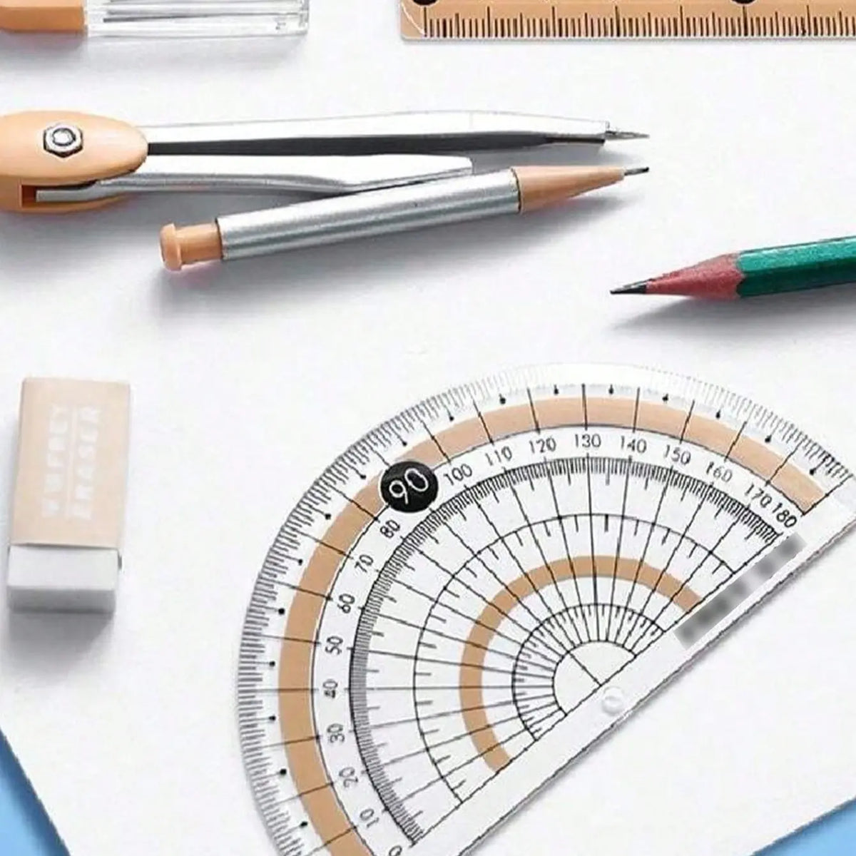 Set of Ruler and Compasses with Measuring Tool, Measuring Instrument, Ideal for Teaching, Elementary School and Student Gifts, Geometry Tools Set, Drawing Supplies, Multifunctional Stationery