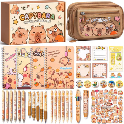 36PCS Lightweight Adorable Capybara Stationery Set - Kawaii College School Supplies, Back to School Stuff with Pencil Case, Gel Pens, Mechanical Pencils, Stickers, Pins, Notebooks, Sticky Notes - Office Accessories, Teen Girl Gifts,back to school shopping