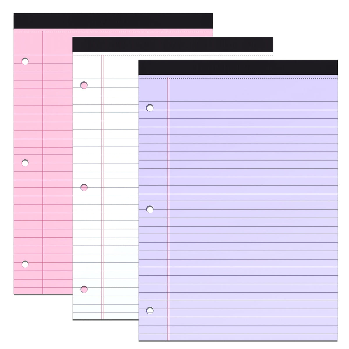 Granary College Ruled 8.5 X 11.75-Inch 30 Sheet Perforated Lined Writing Note Pads, Memo Pad, Writing Scratch Pad, Blank Note Pads, Paper Pad for Work, School, 3 Hole, Tearable Page, Multicolor.