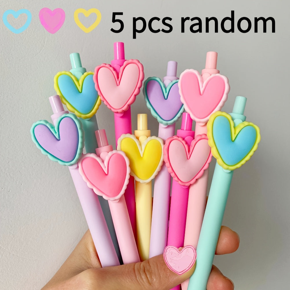 [Gel Pen Heart-Shaped Pens] 5/10pcs Gel Pen Heart-Shaped Pens, Black Ink 0.5Mm, Suitable for Weddings, Parties, Office Stationery, Coworker Teacher Birthday Gifts, Random Styles