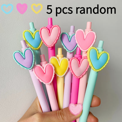 [Gel Pen Heart-Shaped Pens] 5/10pcs Gel Pen Heart-Shaped Pens, Black Ink 0.5Mm, Suitable for Weddings, Parties, Office Stationery, Coworker Teacher Birthday Gifts, Random Styles