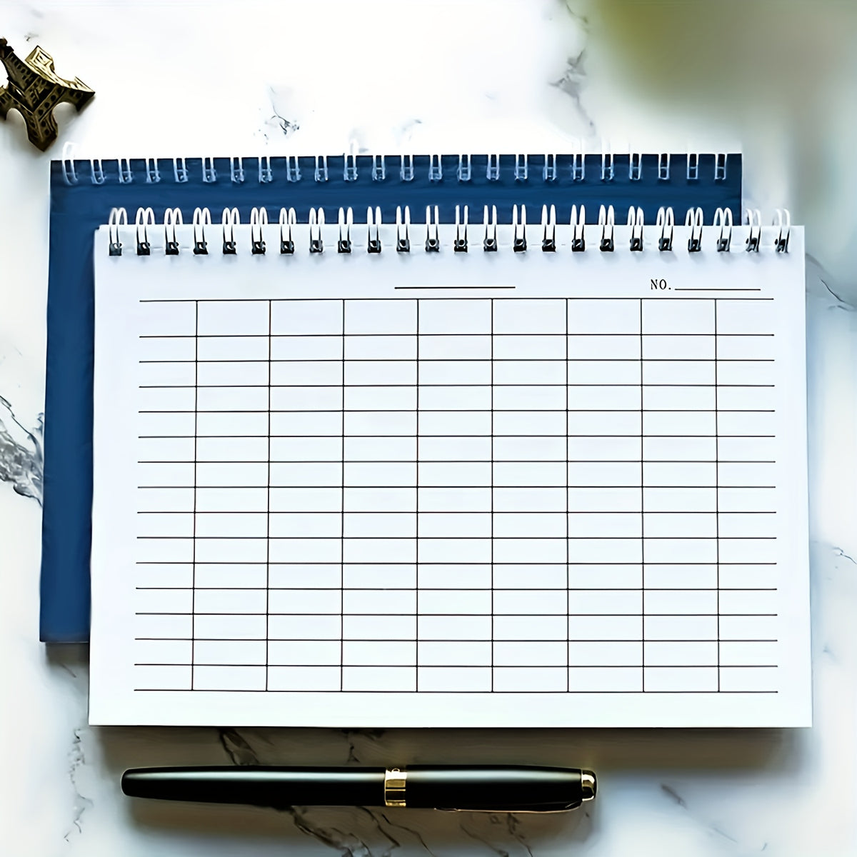 A5 Spiral Bound Grid Paper Notebook 100 Pages Blue/Black Textured Cover Horizontal/Vertical Layout Options for Time Tracking Ranking Accounting Inventory Management Activity Planning Grid Notebook