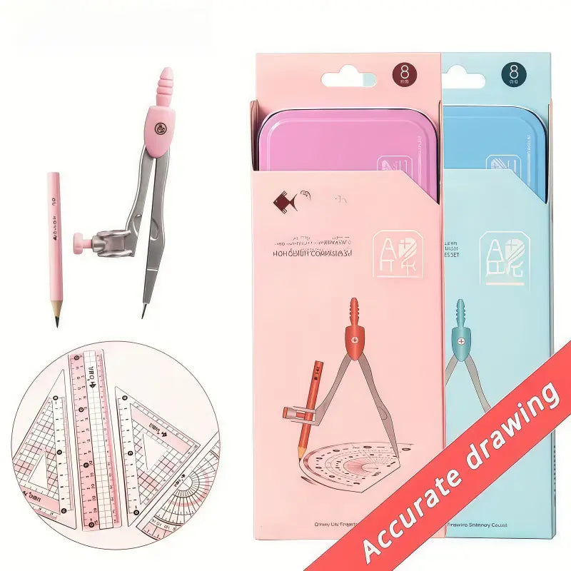 8 Piece Set Ruler Compass Pencil Set, Geometry Math Drawing Measuring Instrument Stationery, Essential Elementary School Home Office Supplies, Back-To-School Gift, Classroom Prizes