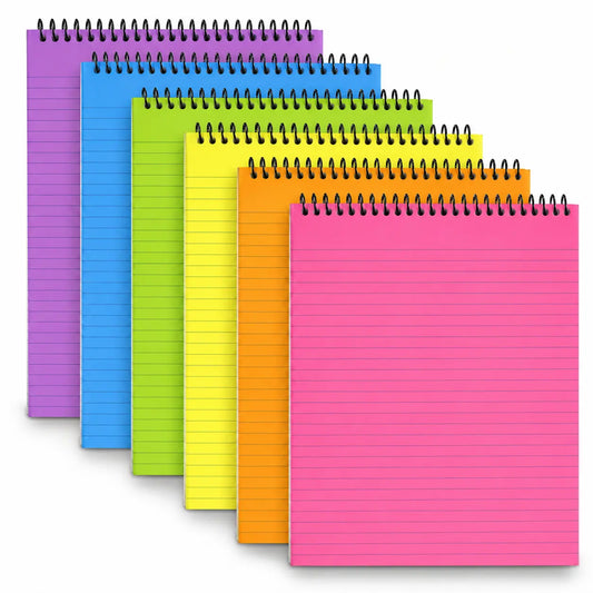 6 Pack Spiral Bound Notebooks, Plastic Hardcover Lined Notebooks, 70 Sheets, Waterproof Wear Resistant Colorful Notepads, School Supplies for Students Office, 2 Sizes,sohochic