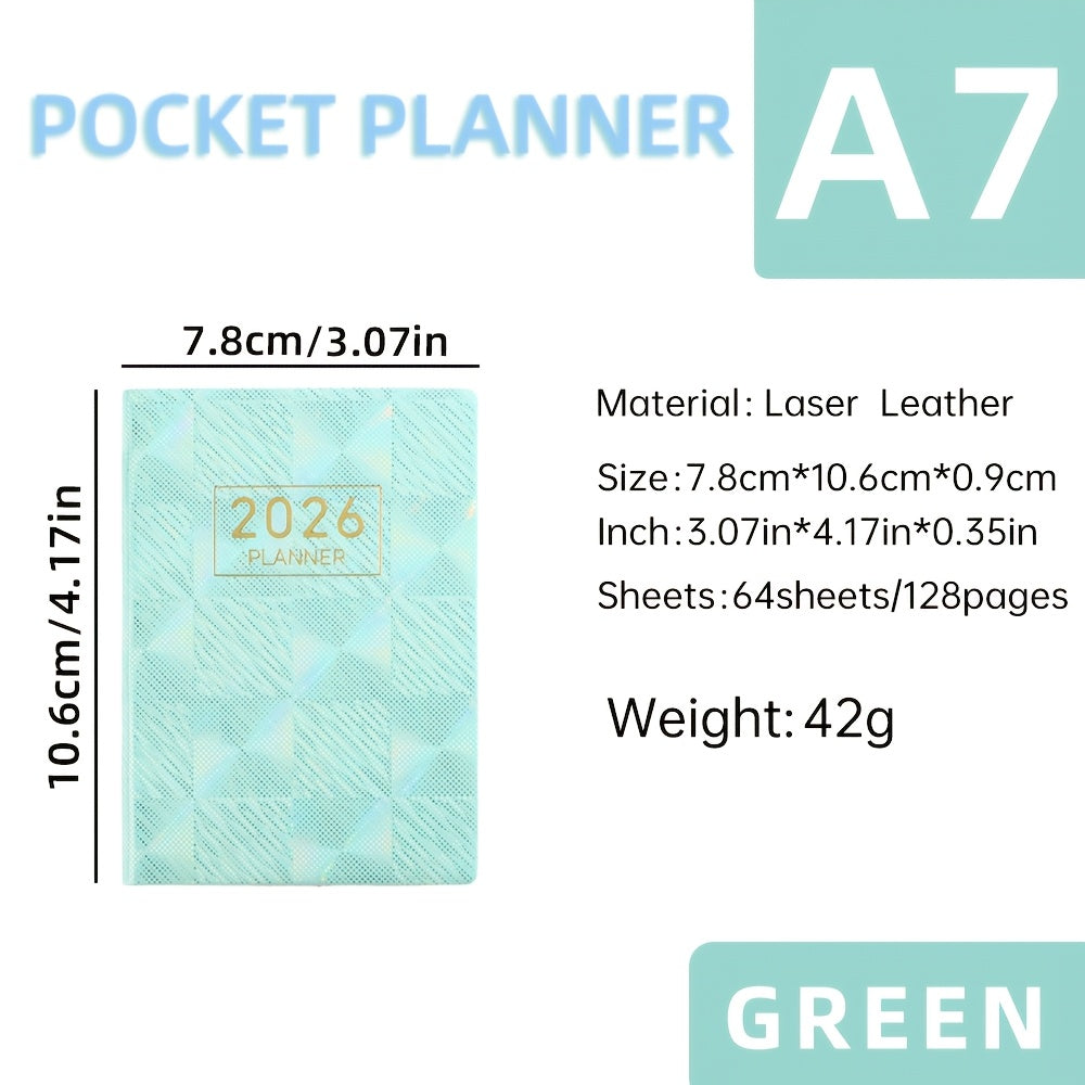 A7 Specification 2026 English Planner, Slim Weekly Planner, Starlight Color Mini Pocket Notebook, Daily Planner with Colorful Laser Cover, A7 Size: 3.07in X 4.17in