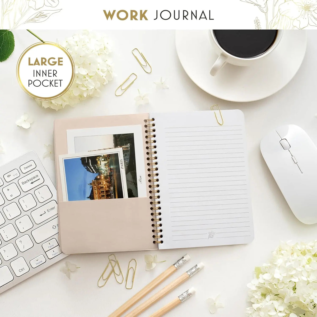 Notebooks for Work, Small Cute Beige Hardcover Spiral Journal 6x9, 100 Pages | Aesthetic College Ruled Notebooks & Writing Pads for Women, Students, Office, School,  Thick Paper