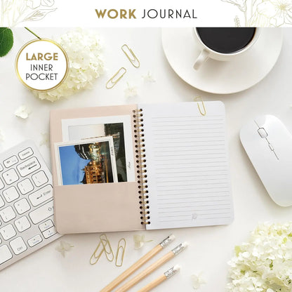 Notebooks for Work, Small Cute Beige Hardcover Spiral Journal 6x9, 100 Pages | Aesthetic College Ruled Notebooks & Writing Pads for Women, Students, Office, School,  Thick Paper