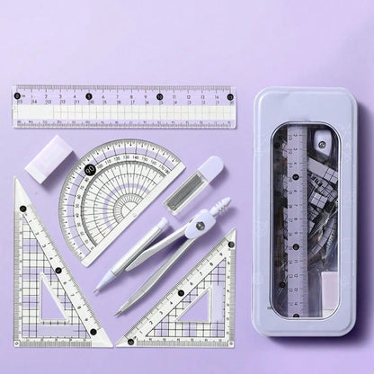 Set of Ruler and Compasses with Measuring Tool, Measuring Instrument, Ideal for Teaching, Elementary School and Student Gifts, Geometry Tools Set, Drawing Supplies, Multifunctional Stationery