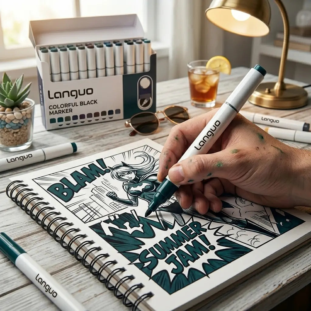 Languo 45-Color Acrylic Paint Master Combo Set - 45-Piece Office Stationery Gel Pens with Broad Tips, Fine Tips, Click-Action Retractable Design, High Opacity, Opaque Cover, High Precision, Erasable for Students' DIY Crafts, Festival Gifts