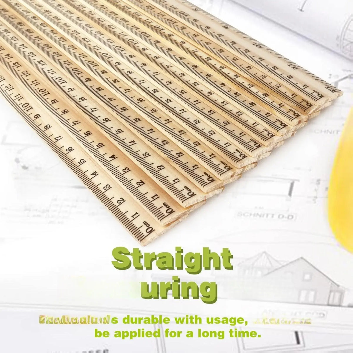 3-Pack 12-Inch (30cm) Wooden Ruler, 2-Scale Measuring Instrument for Elementary School Students, Office Stationery Supplies