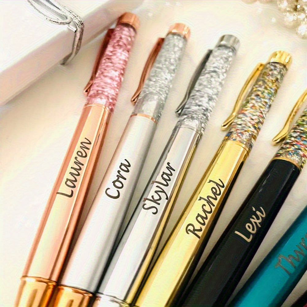 1pc Custom Liquid Sand Round Ballpoint Pen - Personalized Engraved Rose Golden Glitter Pen - Christmas Gift - Bridesmaid Gift - Female Boss Pen - Valentine's Day Gift, Custom Engraved Ballpoint Pen for Company and School
