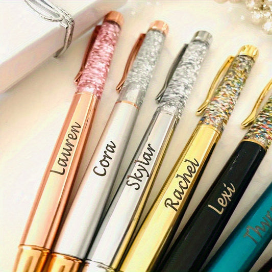 1pc Custom Liquid Sand Round Ballpoint Pen - Personalized Engraved Rose Golden Glitter Pen - Christmas Gift - Bridesmaid Gift - Female Boss Pen - Valentine's Day Gift, Custom Engraved Ballpoint Pen for Company and School