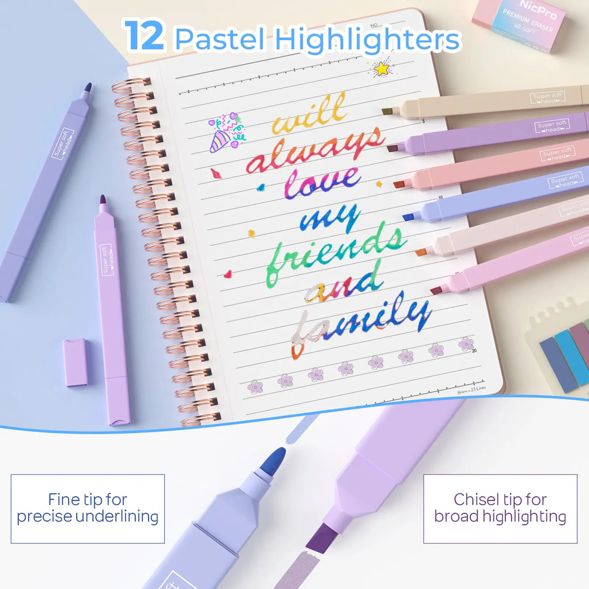 Nicpro 50PCS Cute A5 Spiral Bound Notepad Writing Stationery Set - 3PCS A5 Spiral Notebooks, Gel Pens, Mechanical Pencils, Sticky Notes, Sticky Tabs, Gift Box for Teen Girls, Back to School Note Taking Organizer, School Supplies Haul