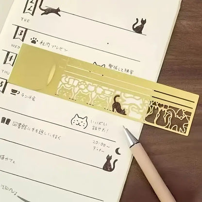 1pc 3-In-1 Cat Lover Ruler Template, Cute Dual-Sided Bookmark & Ruler, Precise Multifunctional Stationery for Journals, Planners, Note-Taking Accessories, Home Office Supplies
