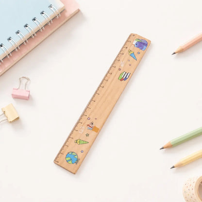 18cm Wooden Ruler with Colorful Printed Designs, Straight Measuring Tool, Measuring Instrument with Butterfly and School Supply Patterns, Portable Metric Ruler for Students, Classroom, Office, Drawing, Study, Back to School and Stationery Gifts
