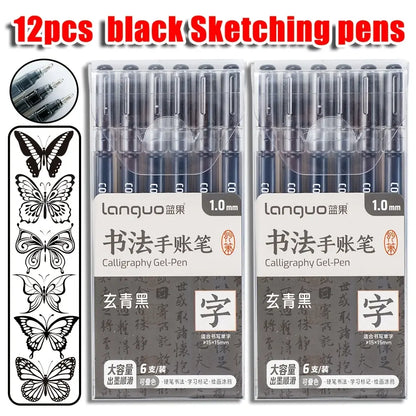 LANGUO 12PCS Black & White Gel Pens, 0.6mm & 1.0mm Fine Point Premium Ink Gel Pens, Ideal for Black Paper, Journaling, Drawing, Back to School, Art & Office Supplies