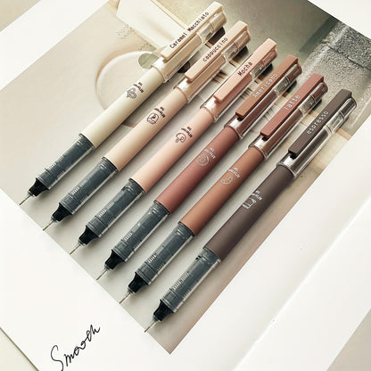 6pcs/8pcs Coffee Theme Liquid Quick-Drying Ink Gel Pens, No Smear Soft Touch Pens for Note Taking Drawing School& Office Supplies