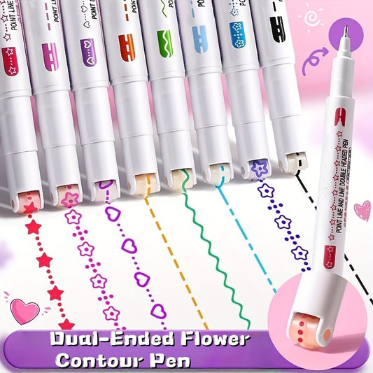 Floral Outline Pen Curve Pen Handcraft Curve-Shaped Floral Colored Pen Journal Roller Scalloped Pen Hand-Copying Report Special Pen