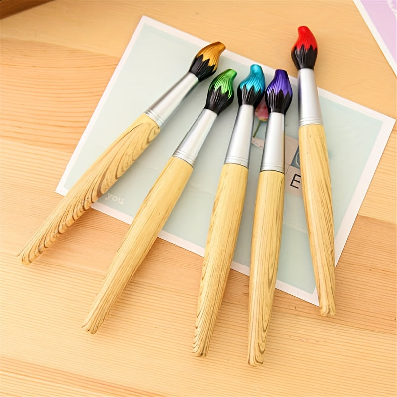 Creative Wood Grain Effect Brush-Shaped Ballpoint Pen - Unique Gift, Colorful Writing Tool, Oil Painting Design, Durable Tip, Smooth Writing Experience - Perfect for Study Supplies, Office, Artistic Expression