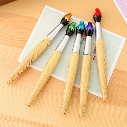 Creative Wood Grain Effect Brush-Shaped Ballpoint Pen - Unique Gift, Colorful Writing Tool, Oil Painting Design, Durable Tip, Smooth Writing Experience - Perfect for Study Supplies, Office, Artistic Expression