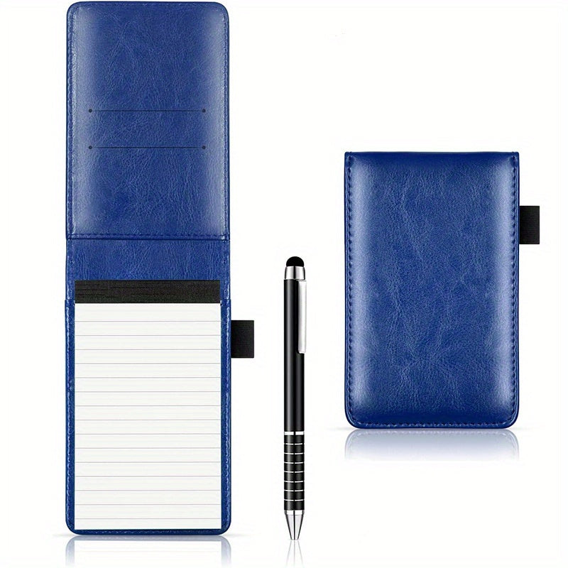 Compact Notepad Holder Bundle with Pen • 50 Pages Each, Mini Travel Faux Leather Journal • Stylish Back-To-School Essentials (Brown/Blue/Black) • For School, Workplaces, Eateries