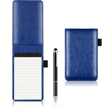 Compact Notepad Holder Bundle with Pen • 50 Pages Each, Mini Travel Faux Leather Journal • Stylish Back-To-School Essentials (Brown/Blue/Black) • For School, Workplaces, Eateries