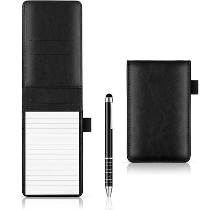 Compact Notepad Holder Bundle with Pen • 50 Pages Each, Mini Travel Faux Leather Journal • Stylish Back-To-School Essentials (Brown/Blue/Black) • For School, Workplaces, Eateries