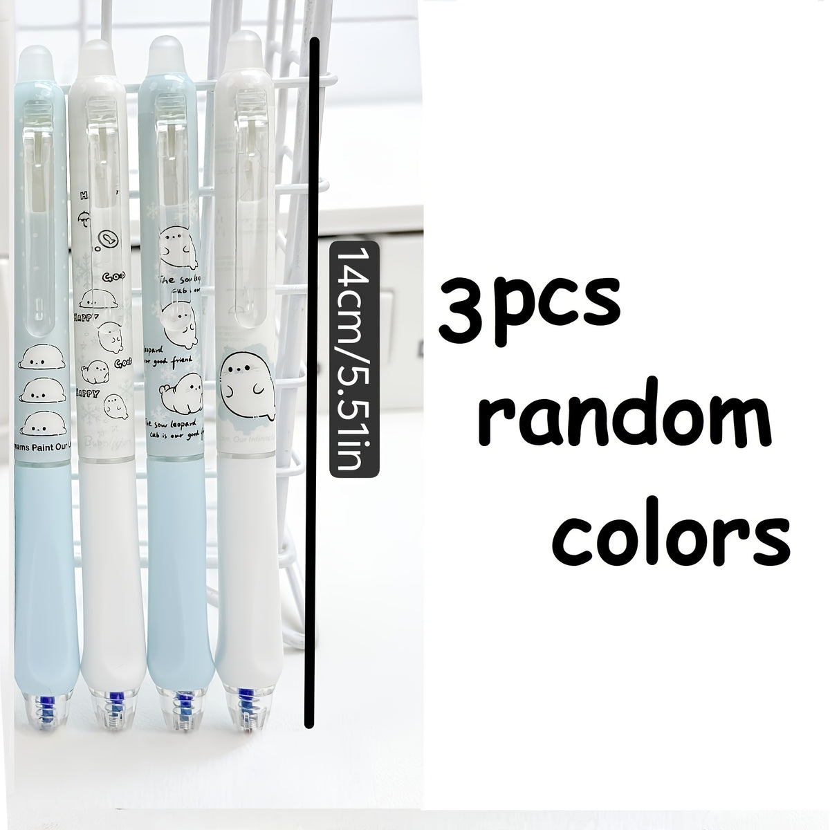 2/3pcs Random Cute Little Seal Pattern Erasable Pen, Side-Press High-Value Click Pen, 0.5mm Gel Pen, Suitable for Office and Study - Pcs