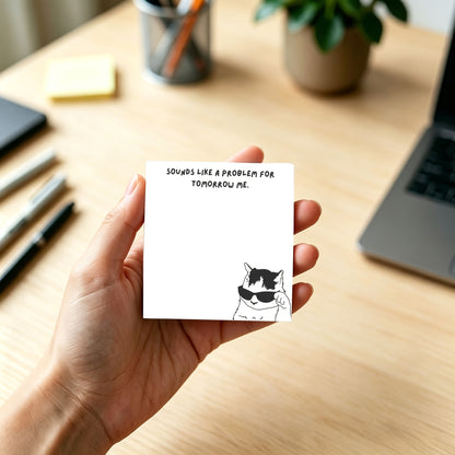 Funny "Problem for Tomorrow Me" Cat Memo Pad, Sarcastic Office Humor, Relatable Procrastination Stationery, 50 Sheets Aesthetic Desk Decor, Coworker Gift Idea