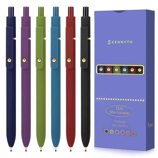6 Pcs Vintage Gel Ink Pen Sets，Multicolor Color Press Type Quick Drying Carbon Gel Pen,Rainbow Hand Writing Practice Pens ,Set For Students Nurse ,Office School,Hospital,Gift