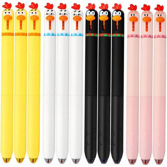 12 count Funny Chicken Retractable Gel Pens Cute Novelty Pens with Beak Click, 0.5mm Fine Point Black Ink, Cartoon Writing Pens for Students, Office, School, Gifts (Chicken, 12)