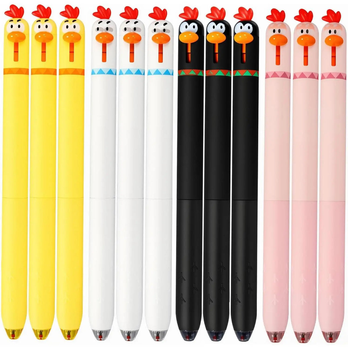 12 count Funny Chicken Retractable Gel Pens Cute Novelty Pens with Beak Click, 0.5mm Fine Point Black Ink, Cartoon Writing Pens for Students, Office, School, Gifts (Chicken, 12)