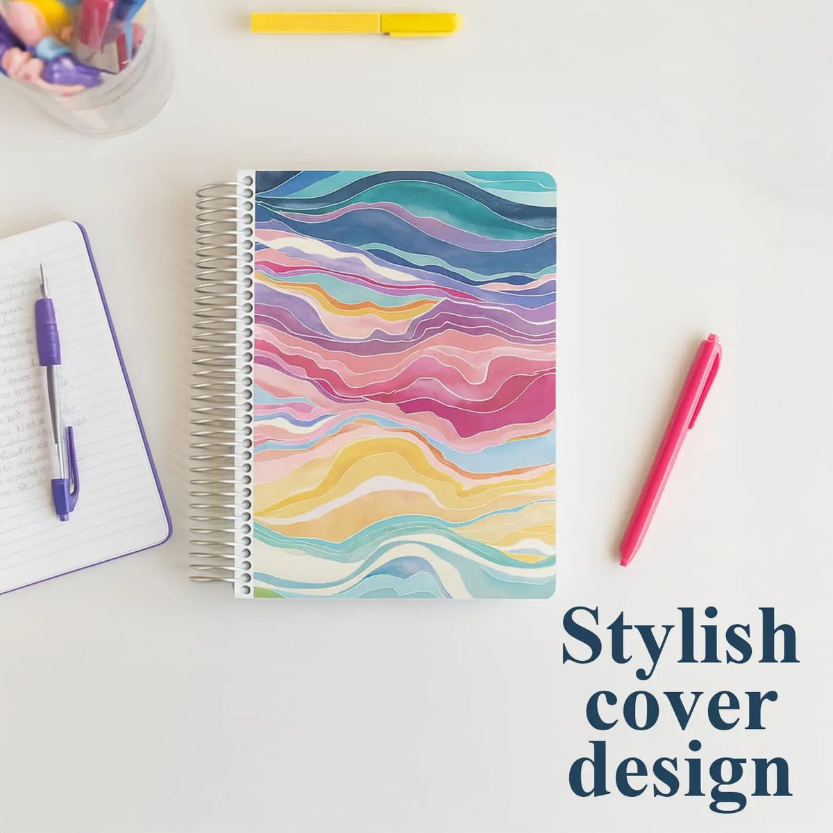 Durable Writing Notebook - 7x9 In, 80lb Paper, Colorful Layers, Productivity Layout, Platinum Coil Binding, College Ruled, Ideal for Note Taking & Task Lists