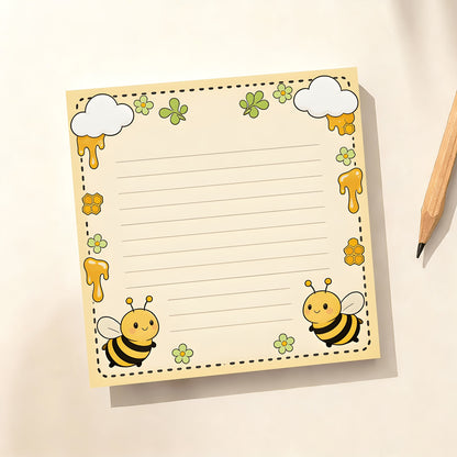 Daily Aesthetic Bee Pattern Memo Pad - Versatile Lined Notebook for Students, Journaling & Reminders