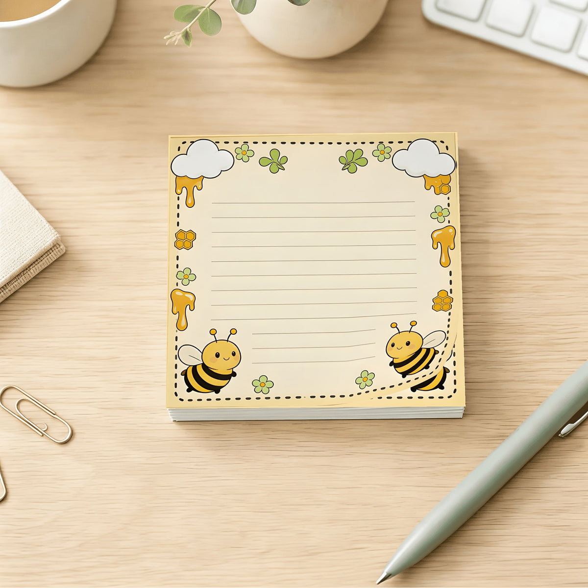 Daily Aesthetic Bee Pattern Memo Pad - Versatile Lined Notebook for Students, Journaling & Reminders