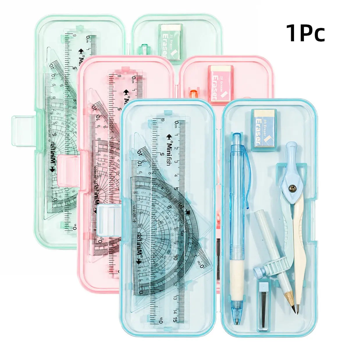 9-Piece Geometry Set for Math Class, Compass and Protractor with Ruler, Triangle, Mechanical Pencil, Eraser and Lead Refills, Student Drawing Tools Kit, School Supplies