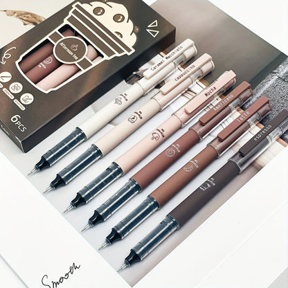 6pcs/8pcs Coffee Theme Liquid Quick-Drying Ink Gel Pens, No Smear Soft Touch Pens for Note Taking Drawing School& Office Supplies