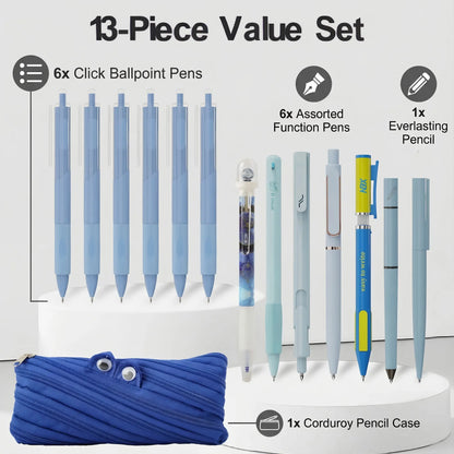 Rarler 13PCS Smart Pen Set with Monster Pencil Case - 8 Unique Styles (Twist, Everlasting, Grip, Click, Retractable, Agile, Erasable Gel, 6x0.5mm Ballpoint) - Back to School Supplies for Students,sohochic