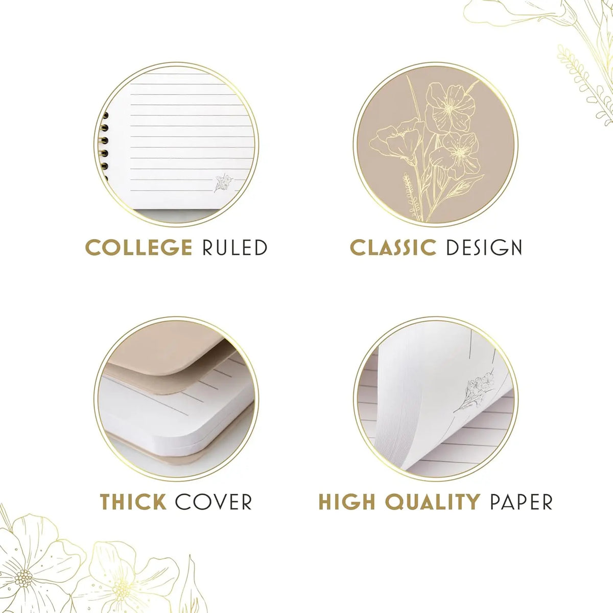 Notebooks for Work, Small Cute Beige Hardcover Spiral Journal 6x9, 100 Pages | Aesthetic College Ruled Notebooks & Writing Pads for Women, Students, Office, School,  Thick Paper