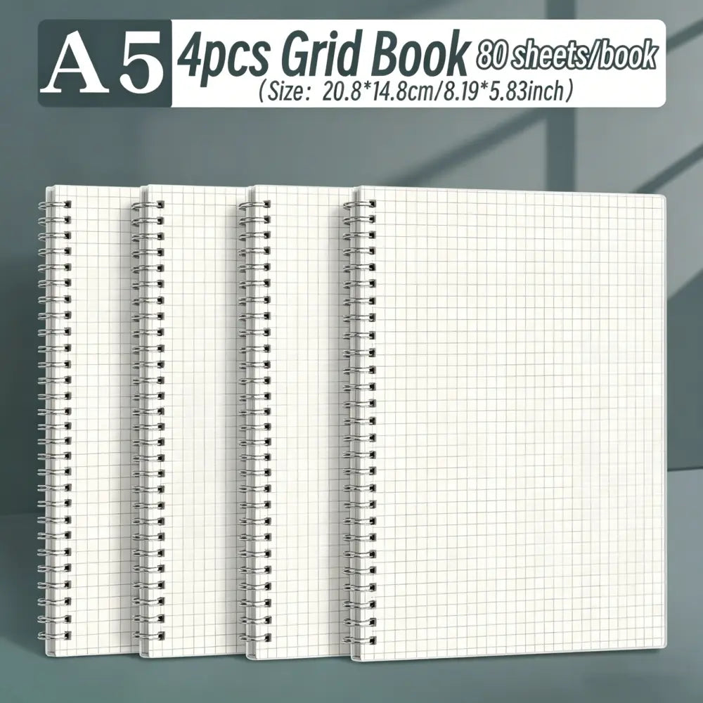 4pcs A5 Grid/horizontal Flip Up Spiral Notebooks, Daily Work And Study Supplies, Text Notebooks, Financial Accounting Books - Waterproof Cover, Suitable For Students And Office Workers To Use