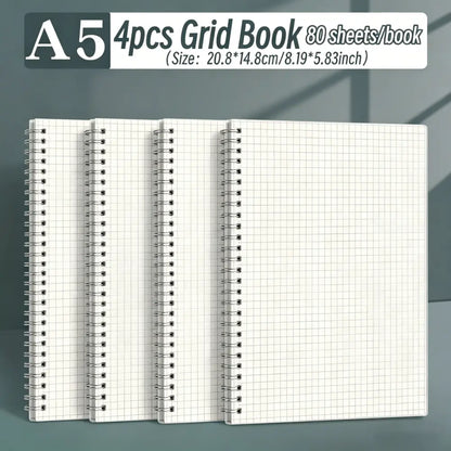 4pcs A5 Grid/horizontal Flip Up Spiral Notebooks, Daily Work And Study Supplies, Text Notebooks, Financial Accounting Books - Waterproof Cover, Suitable For Students And Office Workers To Use