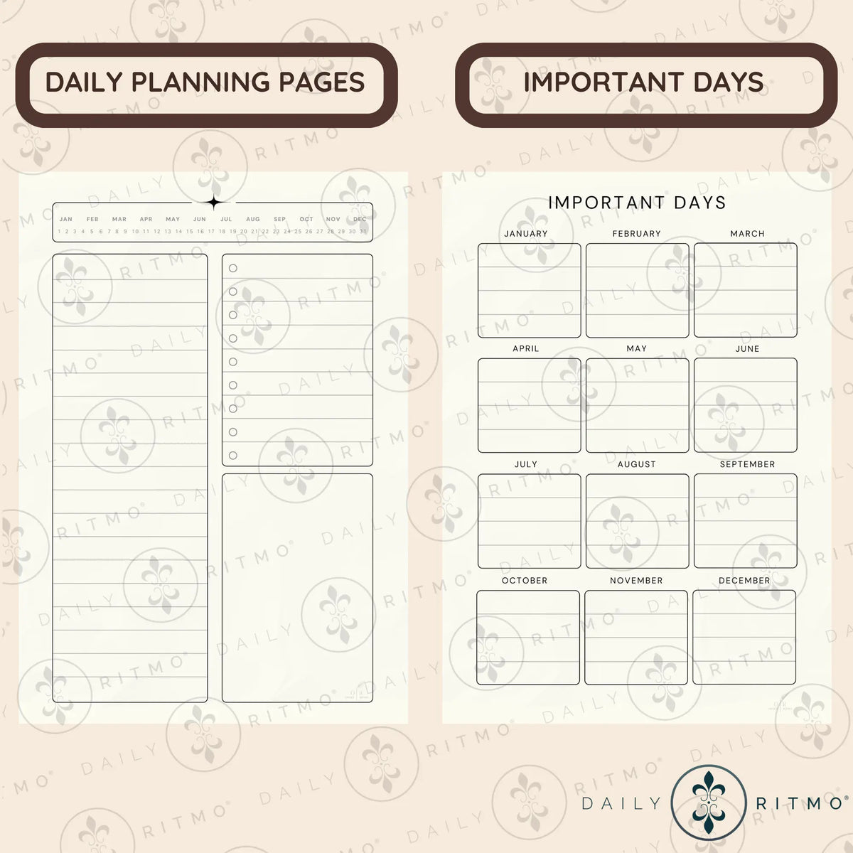 DAILY RITMO A5 Checkered PU Leather 6-Ring Binder Notebook - 160-Page To-Do List Planner, Work Notebook, Daily To Do List Notepad, Office Stationery, Desk & Work & Office Accessories