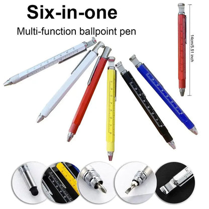 Silvery Portable and Compact 6-in-1 Multi-Tool Metal Ballpen Set - with Screwdriver, Ruler, Bottle Opener, Stylus, Phone Stand, 5 Refills, Smooth Handling - Office Stationery Accessory for Repairs, Assembly
