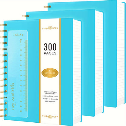 3 Pack Spiral Notebook Journal, A5 Hardcover Notebook with 300 Pages Paper, College Ruled Notebook with Ruler, PVC Cover Notepad for Women, 100GSM Thick Paper, 5.7" X 8.4", School Supplies