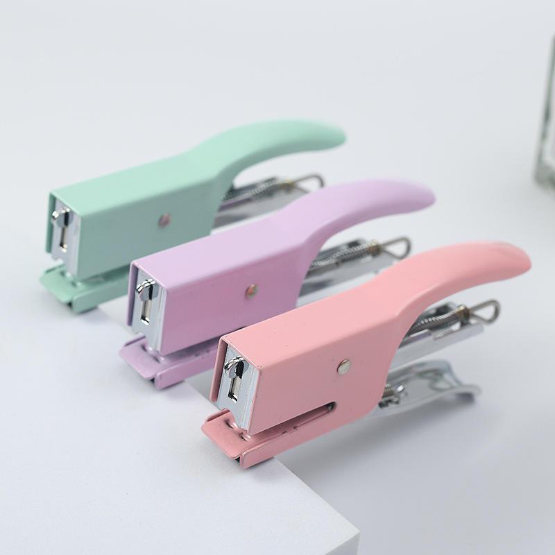Macaron Color Metal Handheld Stapler, Labor-Saving Portable Mini Stapler for Office School Students, Cute Desk Stationery Supplies