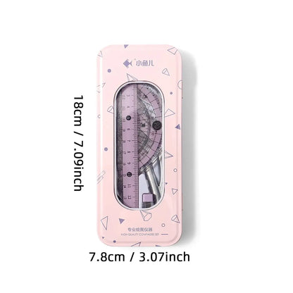 1Pc/2Pcs Geometry Tool Set with Metal Case, 7-Piece Drafting Kit Including Compass, Protractor, Straight Ruler, Triangle Rulers, Eraser and Lead Refills, Accurate Portable Measuring Tool, Measuring Instrument for Drawing, Design, Math and Office Use