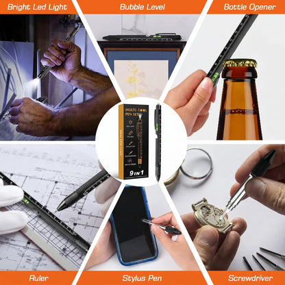 Aluminum 9-in-1 Compact Pen Tools Kit - LED Light, Bottle Opener, Ruler, Stylus Included - for Office, DIY Home Repair - Ideal Birthday Gift for Men - 2 Pack Value Set,sohochic