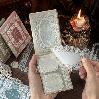 A Notebook with 30 Sheets of Office Stickers, Made of PET Material, Featuring a Lace Museum Series with Lace-Themed Stationery And Decorative Stickers for Various Occasions, Suitable As Gifts for Holidays And Birthdays