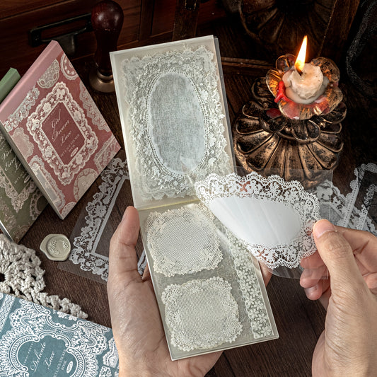 A Notebook with 30 Sheets of Office Stickers, Made of PET Material, Featuring a Lace Museum Series with Lace-Themed Stationery And Decorative Stickers for Various Occasions, Suitable As Gifts for Holidays And Birthdays