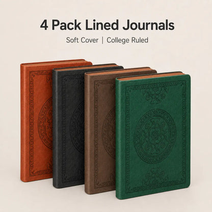 CAGIE soft leather journal A5 Lined college ruled notebooks 4-PACK sketchbook composition back to school shopping 2026 college essentials bible study Prayer Journal Grimoire stuff Gift junk journal scrapbooks,sohochic